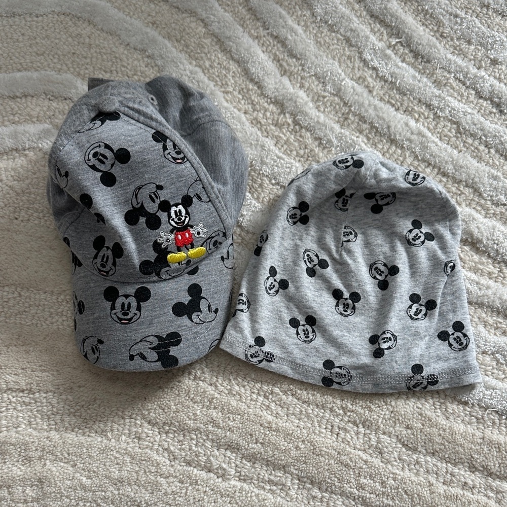 Gray Mickey Mouse Hat and Beanie Set